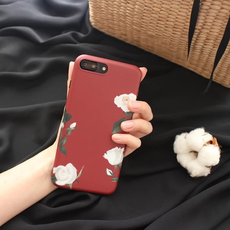 Чехол для мобильного телефона PGSD Retro вино-красный белые розы для iPhone XS MAX XR Apple 7/8Plus 6S, мягкий силиконовый чехол защищает заднюю крышку.