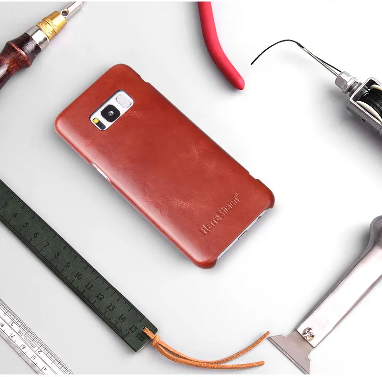 Fierre shann винтажный флип-чехол для Samsung Galaxy s8, чехол s8 plus, кожаный чехол из воловьей кожи, флип-чехол для телефона, крышка Capin - Цвет: brown