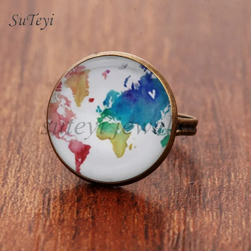 SUTEYI простой Стиль карта Стекло художественная фотография кольца разноцветная