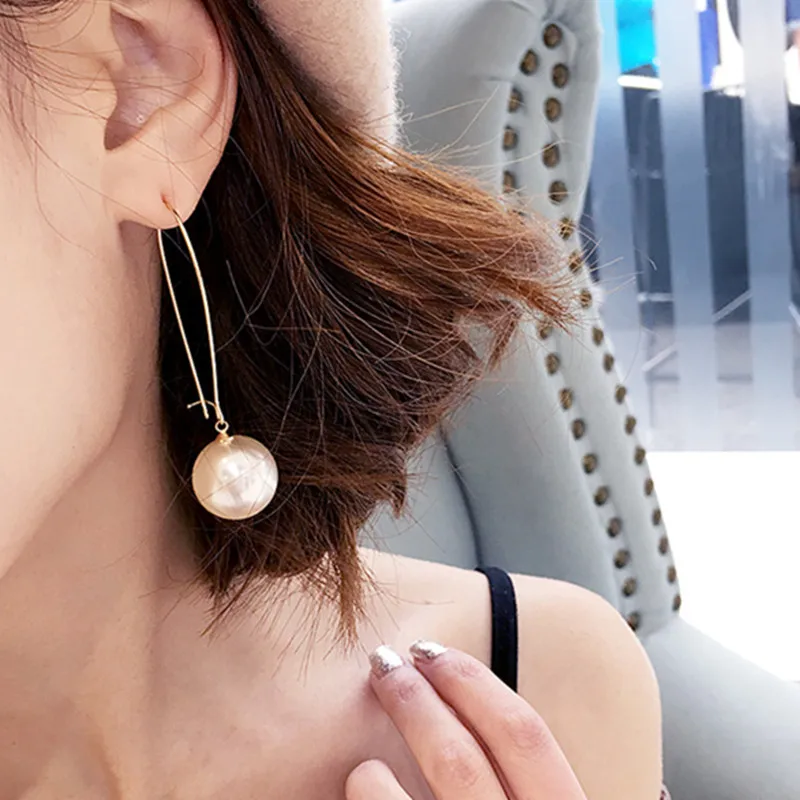 Модные серьги с искусственным жемчугом женские модели длинные ювелирные изделия