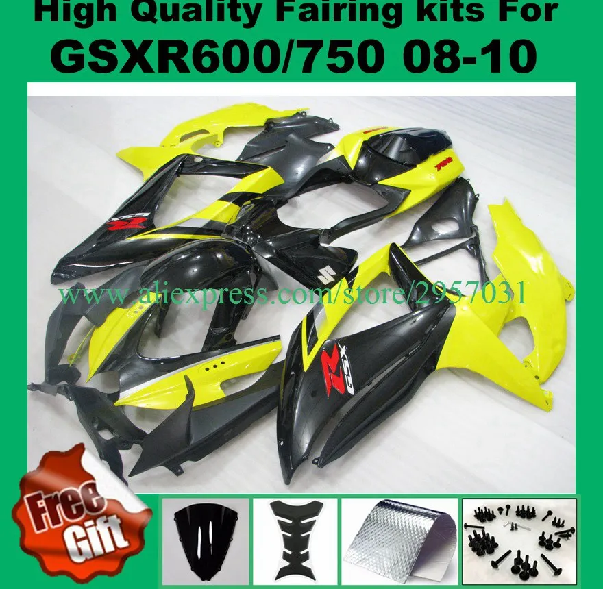 

Injection Fairings for GSXR600 GSXR750 2008 2009 2010 SUZUKI K8 K9 GSX-R600 GSX-R750 08 09 10 Fairing kit yellow black