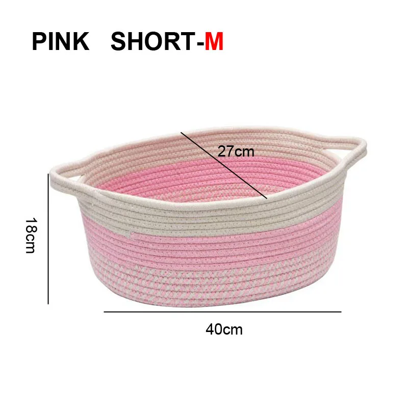 pink-short-M Корзина для белья ручной работы из натурального хлопка для игрушек, органайзер для грязной одежды, корзина для белья, корзина для пикника, корзина для велосипеда - Цвет: pink-short-M