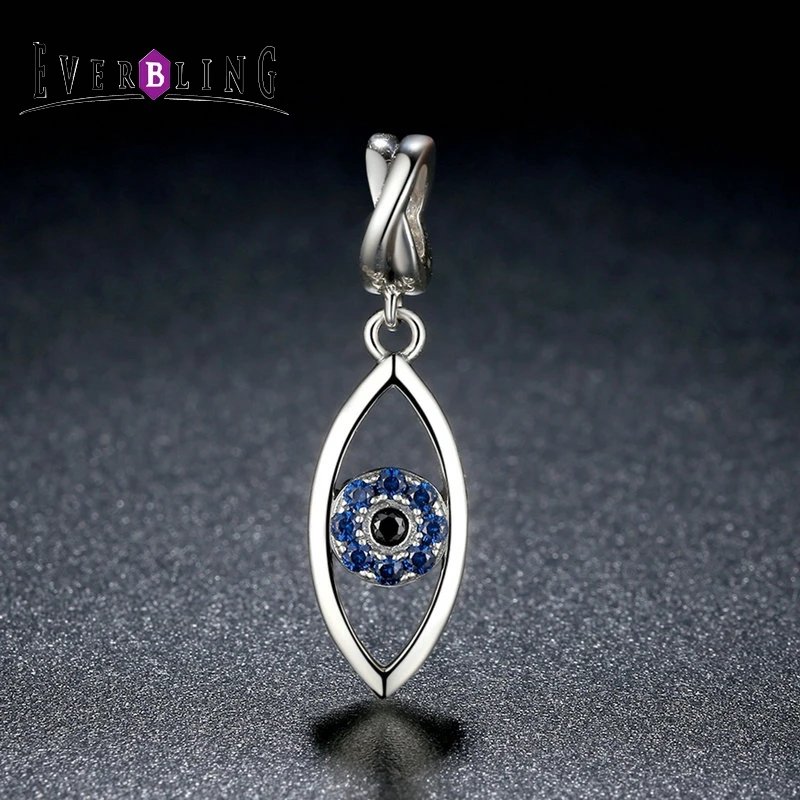 Everbling Jewelry Dark Blue Evil Eye Dangle 100% 925 Sterling Silver Charm Beads Fit European Charms Bracelet Y | Украшения и