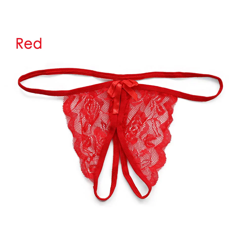 red Тонкие сексуальные бандажные трусики, женские модные кружевные стринги с бантиком, бесшовное нижнее белье, женские стринги, трусики Танга - Цвет: red