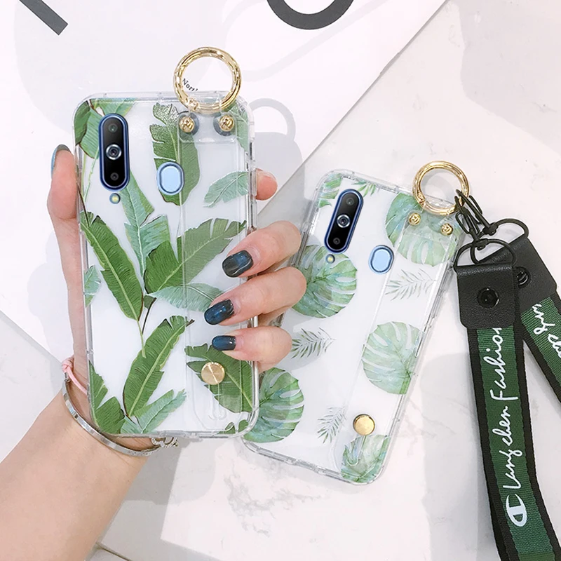 Милый прозрачный чехол с листочками для Samsung Galaxy S6 S7 Edge S8 S9plus S10plus note 8/9/4/5 задняя