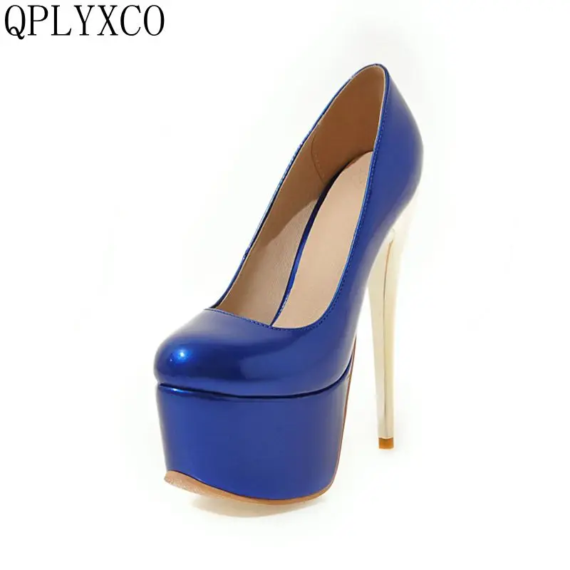 

Новинка 2017, распродажа, большой размер 30-48, женские пикантные модные туфли QPLYXCO из лакированной кожи на очень высоком каблуке (16 см), туфли-лод...