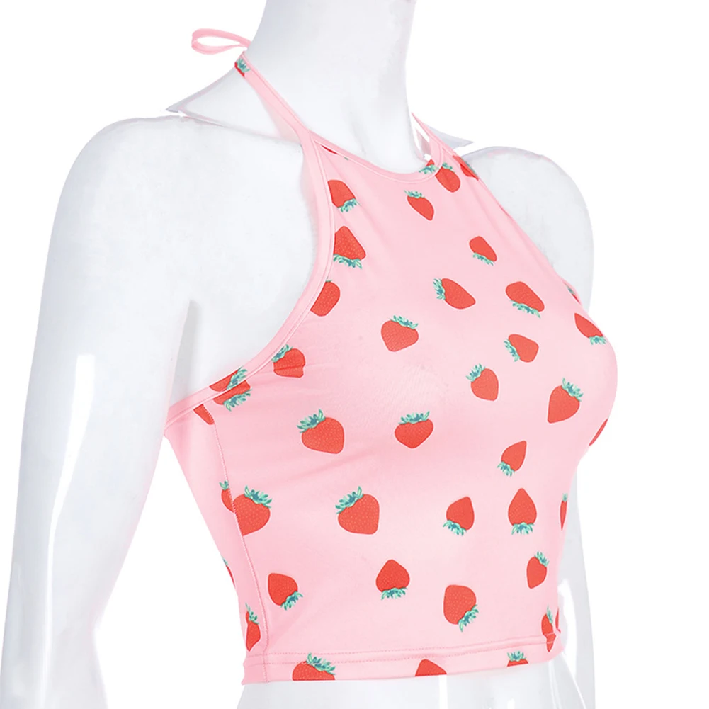 Женский укороченный топ без рукавов Модный с принтом и лямкой на шее летний