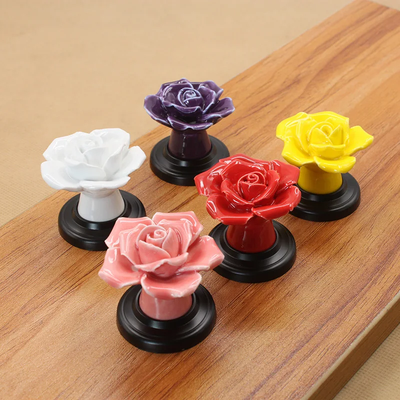 Single hole rose porcelain handle modern simple rural golden cabinet drawer wardrobe door handle