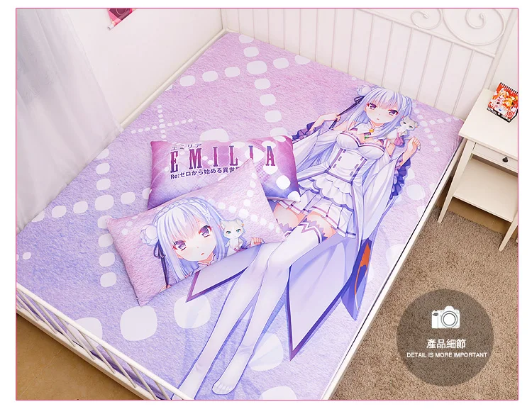 

Anime Cartoon Re:Zero kara Hajimeru Isekai Seikatsu Milk Silk Mattress Cover Fitted Sheet cover bedspread counterpane No.R03