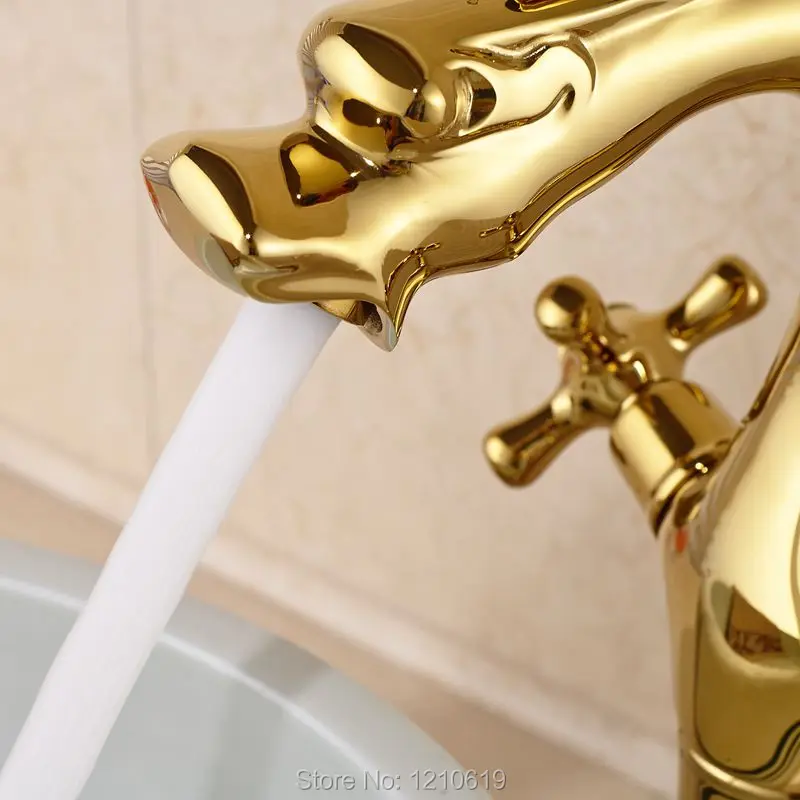 Новый роскошный смеситель для раковины в стиле дракона с двумя ручками золотой