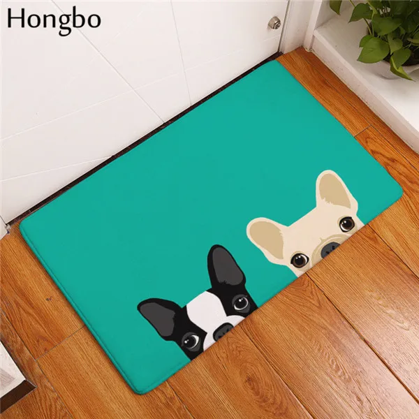 1 Hongbo 40*60 см Противоскользящие коврики короткие милые мультфильм бульдог щенок коврики Добро пожаловать домой входная дверь пол фланелевый коврик - Цвет: 1