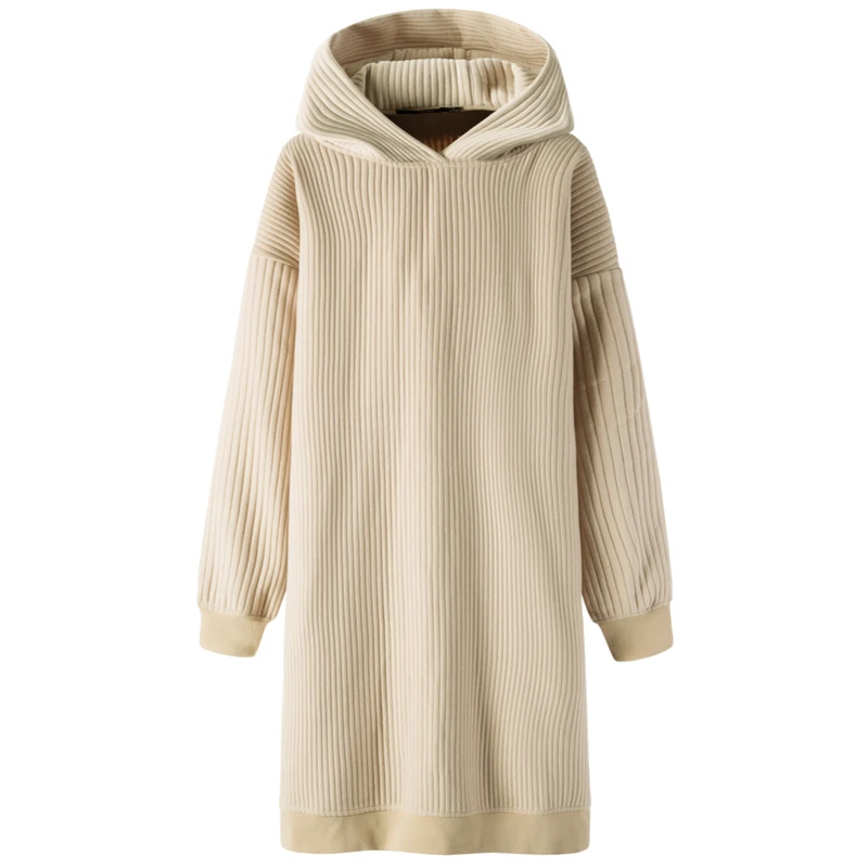 SEMIR Для женщин с капюшоном Толстовка в рубчик платье заниженной линией плеч