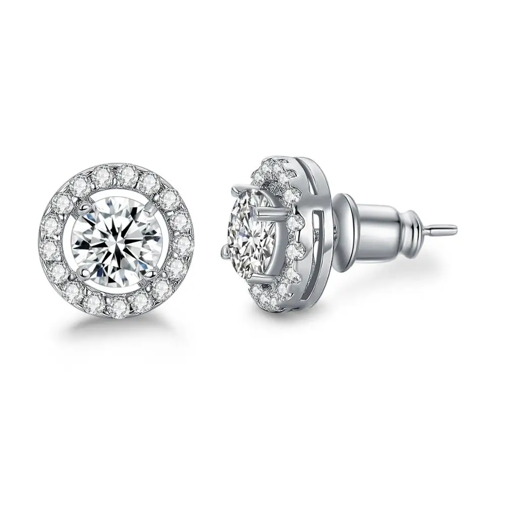 Round1 White Gold UMODE, Модные CZ Кристальные круглые серьги-гвоздики в форме сердца для женщин, цветок, звезда, белое золото, цвет, для свадьбы, помолвки, ювелирные изделия для девушек, AUE0012 - Окраска металла: Round1 White Gold