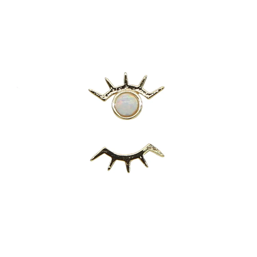 

round fire opal stone mismatched stud earring fashion turkish evil eye double piercing earrings