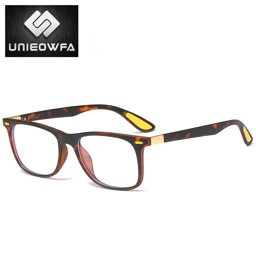UNIEOWFA Retro Clear Glasses Frame Men Women Optical Myopia Eyewear Frame Transparent Spectacles TR90 Prescription Eyeglasses - Цвет оправы: C5 Leopard