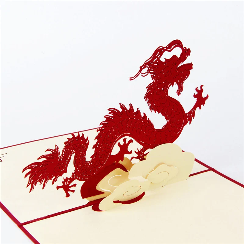 3D Laser Cut Handmade Red Chinese Style Dragon Paper Invitation Greeting Cards PostCard Party Business Creative Gift Souvenirs | Дом и сад