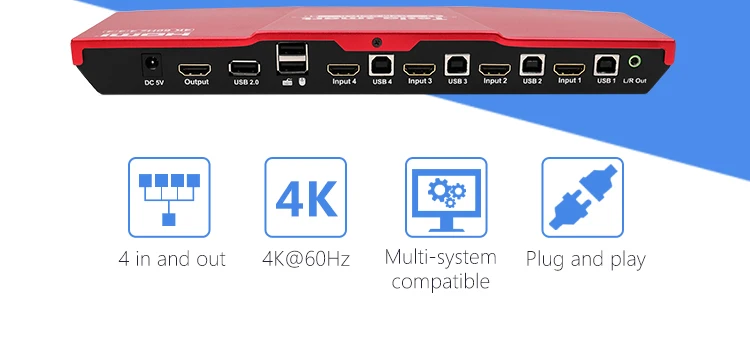 Tesla Smart HDMI 4 K Ultra HD 4 Input 1 Output HDMI KVM Switch KVM переключатель 3840x2160@ 60 Гц 4:4:4 поддерживает USB 2,0 устройство управления до 4 компьютеров