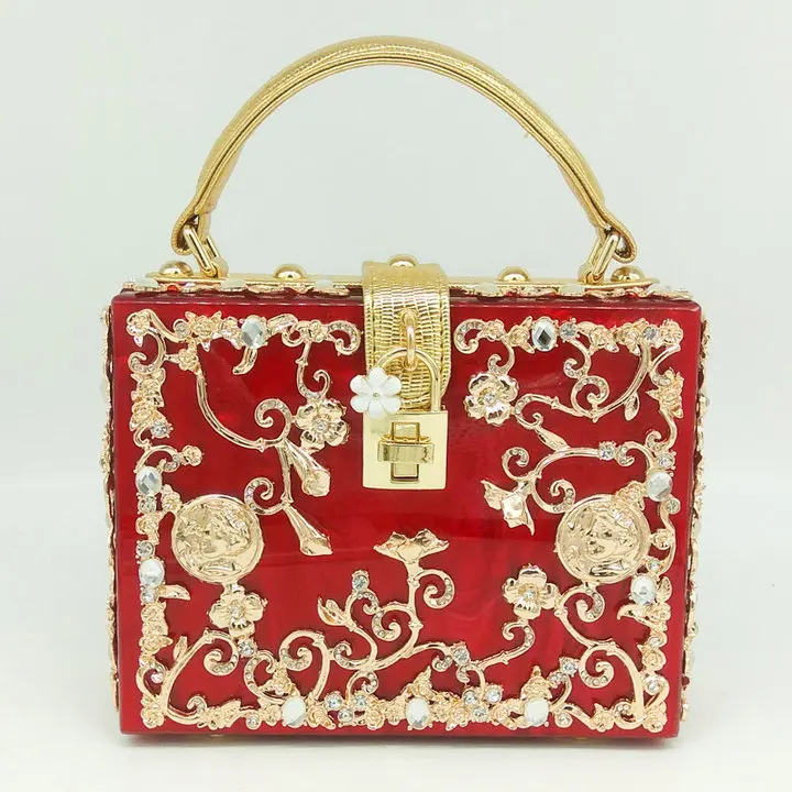 Red Handbag Boutique De FGG модная женская черная акриловая сумка через плечо с цветком из кристаллов, сумка через плечо, вечерняя сумка-клатч - Цвет: Red Handbag
