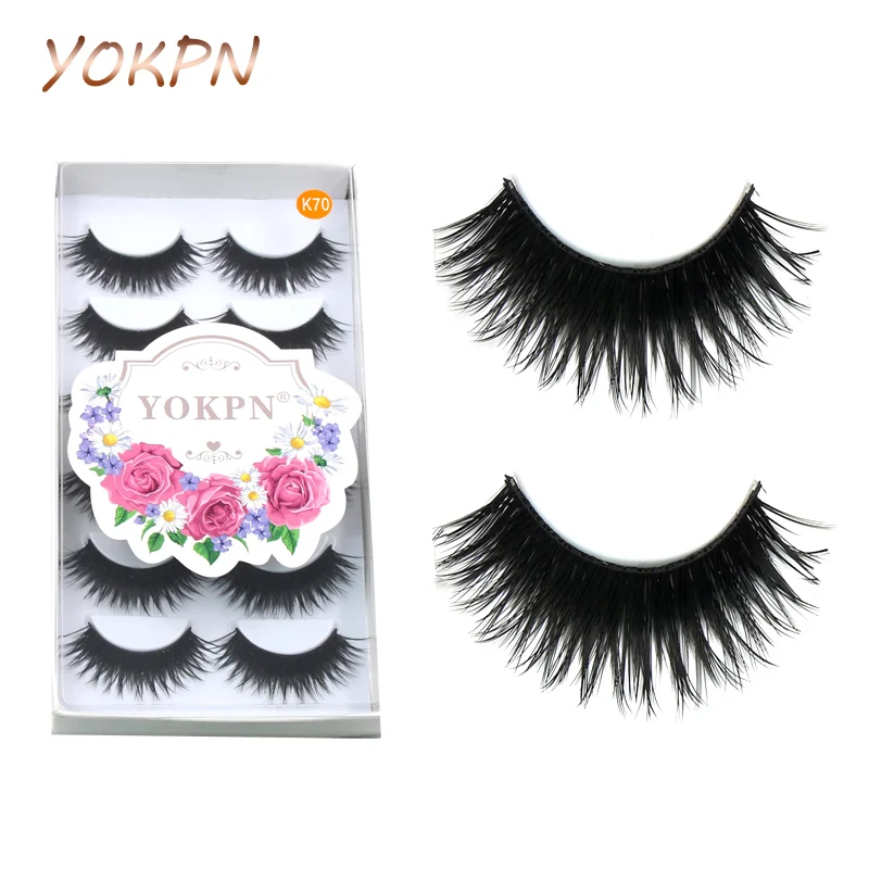 YOKPN накладные ресницы, 1 коробка, 6 пар, толстые черные накладные ресницы, макияж, кончики, натуральный дымчатый макияж, Длинные Накладные ресницы k70