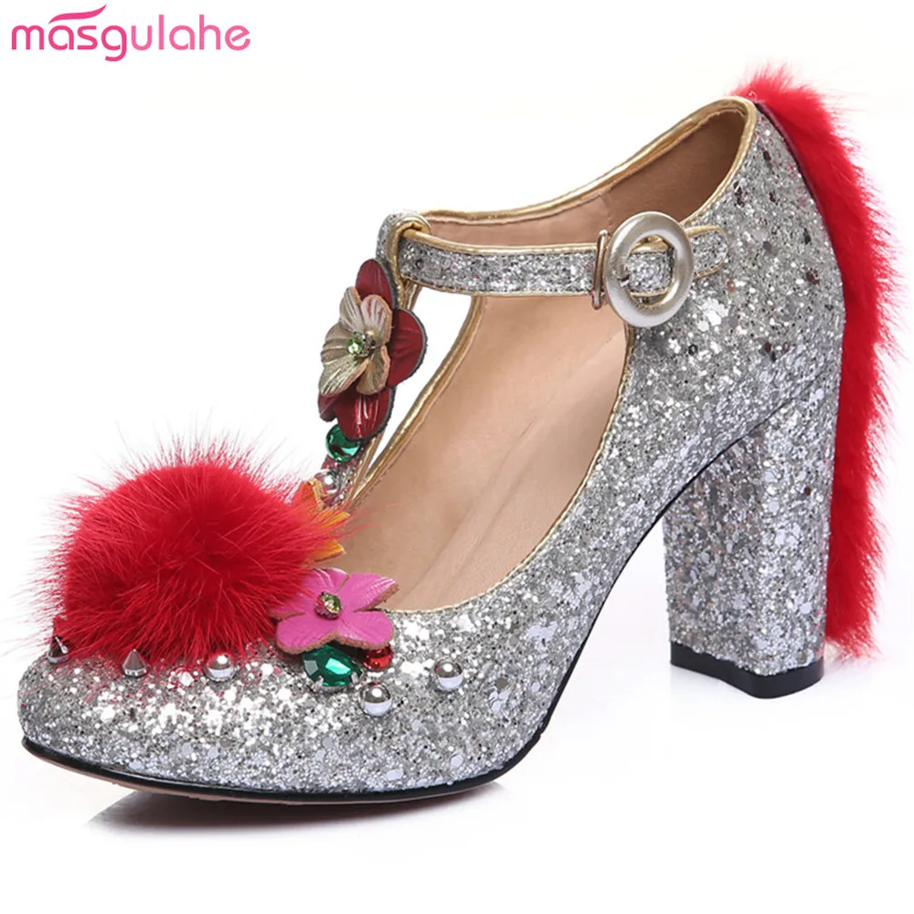 Masgulahe 2018 fashion spring autumn new arrival women shoes round toe buckle thick heel high heels sweet single | Обувь