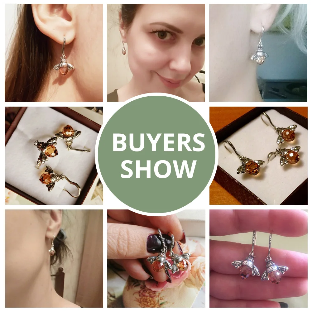 Bamoer Hot Sale 925 Sterling Silver Yellow Bee Drop Earrings for Women Lovely Insect Earrings Fine Jewelry Gift SCE149