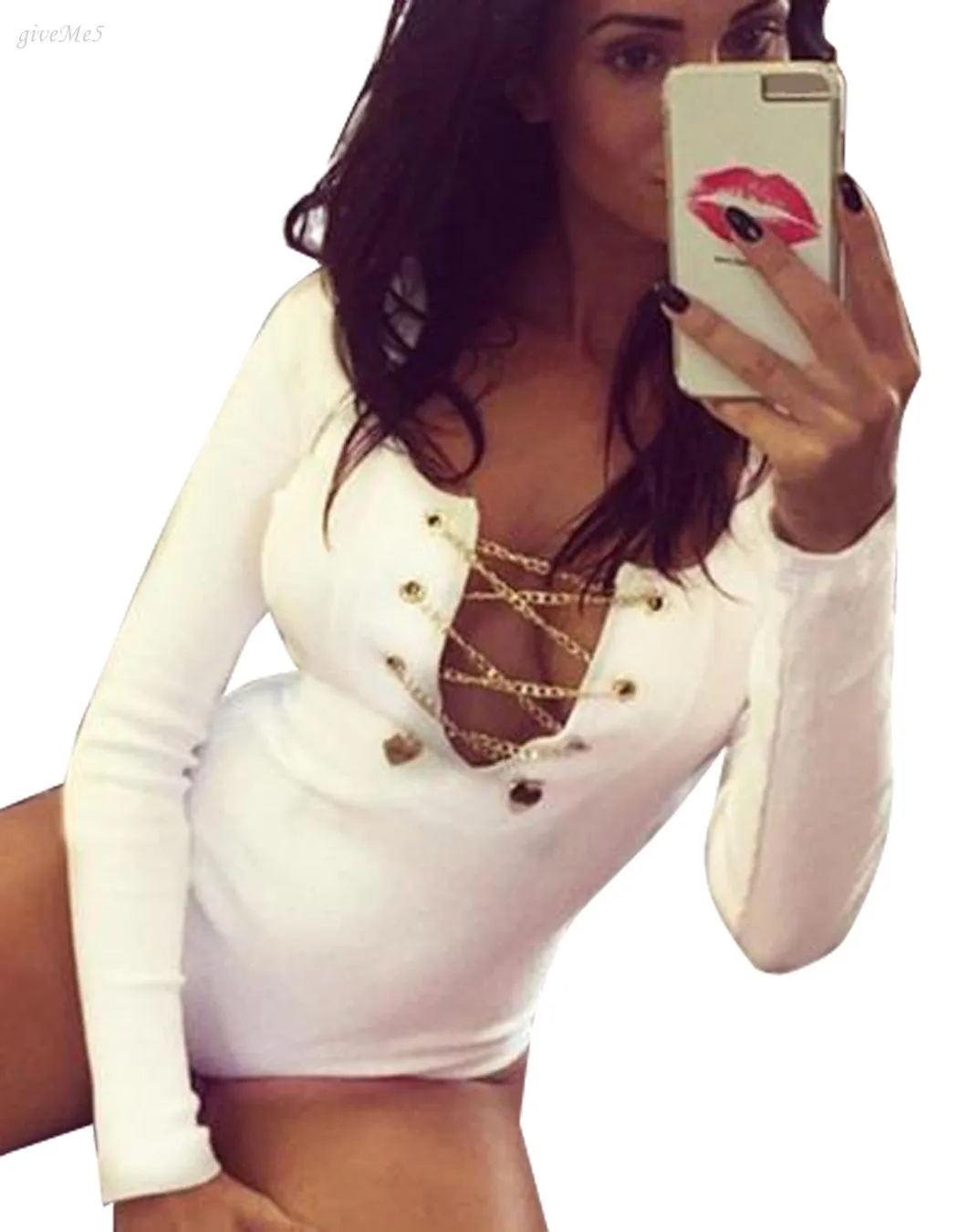 Мода Женщин Сексуальный Длинным Рукавом Боди Леди О Образным Вырезом Замочная