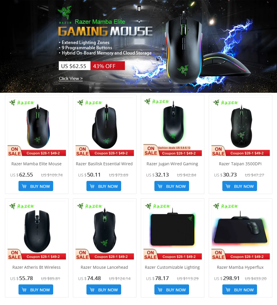 Проводная игровая мышь razer Mamba Elite 16000 dpi, 5G, оптический сенсор, светильник Chroma, эргономичная игровая мышь для ПК, геймера, ноутбука