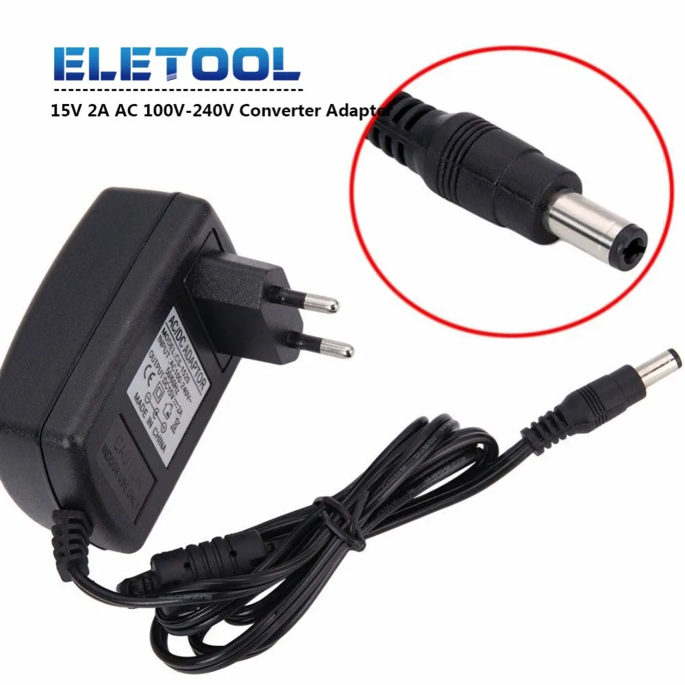 15V2A AC 100 V-240 V адаптер преобразователя DC 15V 2A 2000mA источник питания ЕС вилка 5,5 мм x 2,1-2,5 мм PN34