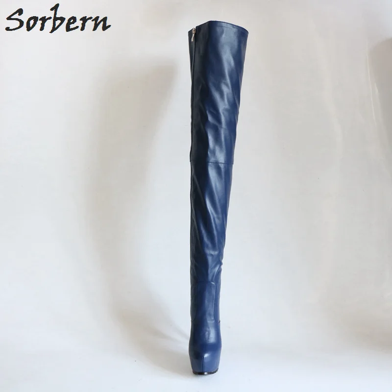 Sorbern/женские ботфорты до бедра из мягкой искусственной кожи; обувь на толстой платформе на высоком каблуке; коллекция года; высокие сапоги для трансвеститов; цвета «сделай сам»