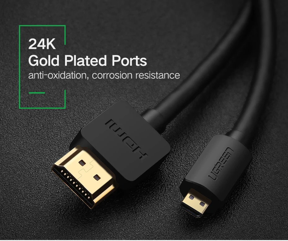 Ugreen Micro HDMI к HDMI кабель 1,5 м 2 м 3 м 3D 4 к* 2 к Male-Male High Premium позолоченный HDMI адаптер для телефона планшета HDTV камеры