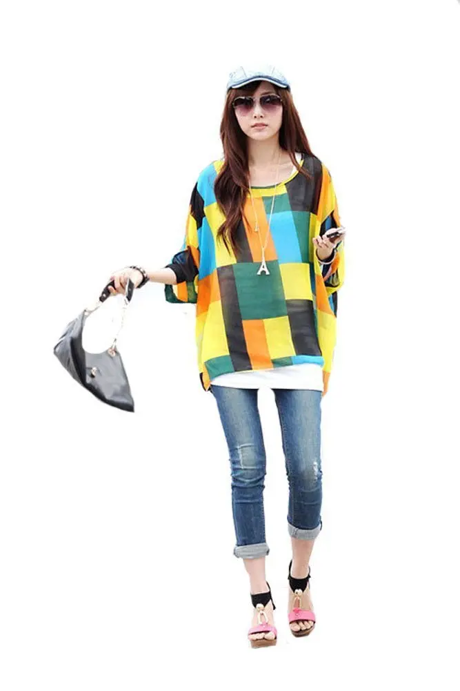 Womens Floral Batwing Sleeve Chiffon Beach Loose Blouse Tunic Tops | Женская одежда