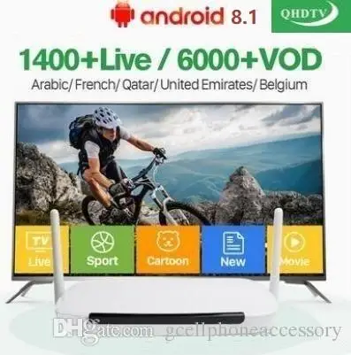Leadcool Q9 android 8,1 ТВ-бокс со смарт-IP ТВ 1300 пакет Французский 1 год QHD ТВ подписка Германия Испания арабский Швеция Португалия