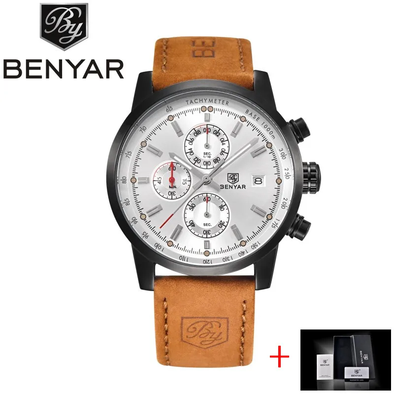 L black white B Relojes Hombre, бнейар, кварцевые часы, мужские, брендовые, водонепроницаемые, с хронографом, спортивные, кожаные, военные, наручные часы, Relogio Masculino - Цвет: L black white B