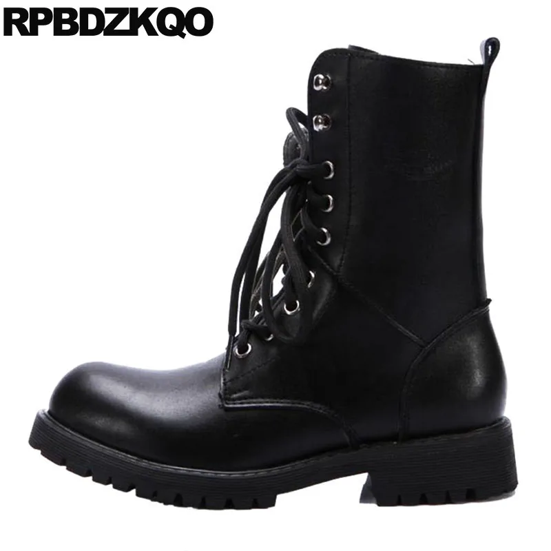 

Chunky Winter Faux Fur Lined Boots Plus Size Ankle Black Lace Up Short Waterproof Military Combat British Style Men's Shoes Army