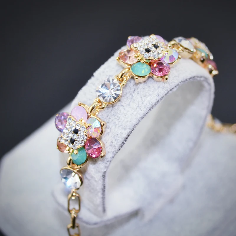 Многоцветный браслет W235 с кристаллами в виде кота для женщин, роскошные браслеты ювелирных изделий оптом, новые золотые дизайны для свадебного подарка.