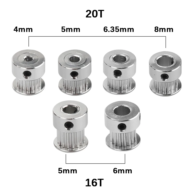GT2 Timing Pulley 16 Tooth 2GT 20 Teeth Aluminum Bore 4/5/6.35/8mm Synchronous Wheels Gear Part For Width 6mm 3D Printers Parts |