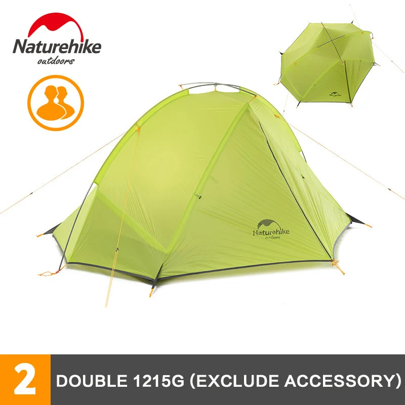 NatureHike 2 Человек Палатка Сверхлегкий 20D силиконовые тканевые палатки двухслойный алюминиевый стержень палатка для кемпинга открытый тент 4 сезона - Цвет: Double Green