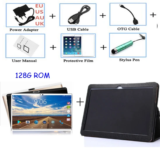 128GB add case DHL 10-дюймовый Восьмиядерный 3g телефон, планшет на OC Android 8,0 4 Гб Оперативная память 64 Гб/128 ГБ Встроенная память Dual SIM Bluetooth gps 3g планшетный ПК - Комплект: 128GB add case