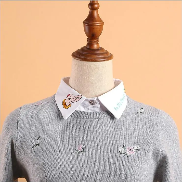 Модная белая рубашка съемные воротники для женщин милый свитер с героями