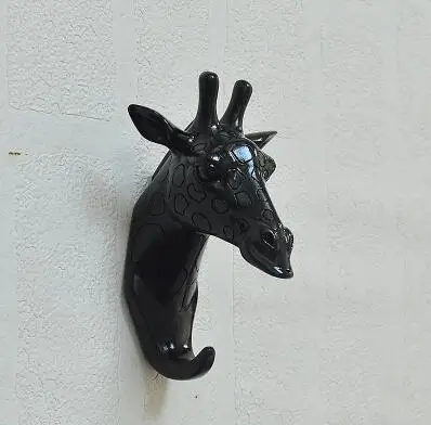 black giraffe 3D крючок олень носорог слон жираф Лошадь Животное декоративный крючок креативная Смола Модель ванная комната настенный крючок для пальто настенный крючок - Цвет: black giraffe