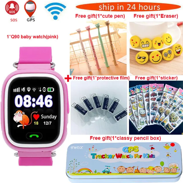 Q90 детские gps часы умные детские часы для детей Wmart детские часы с местоположением SOS устройство отслеживания вызовов PK Q528 Q100 - Цвет: Pink package 2