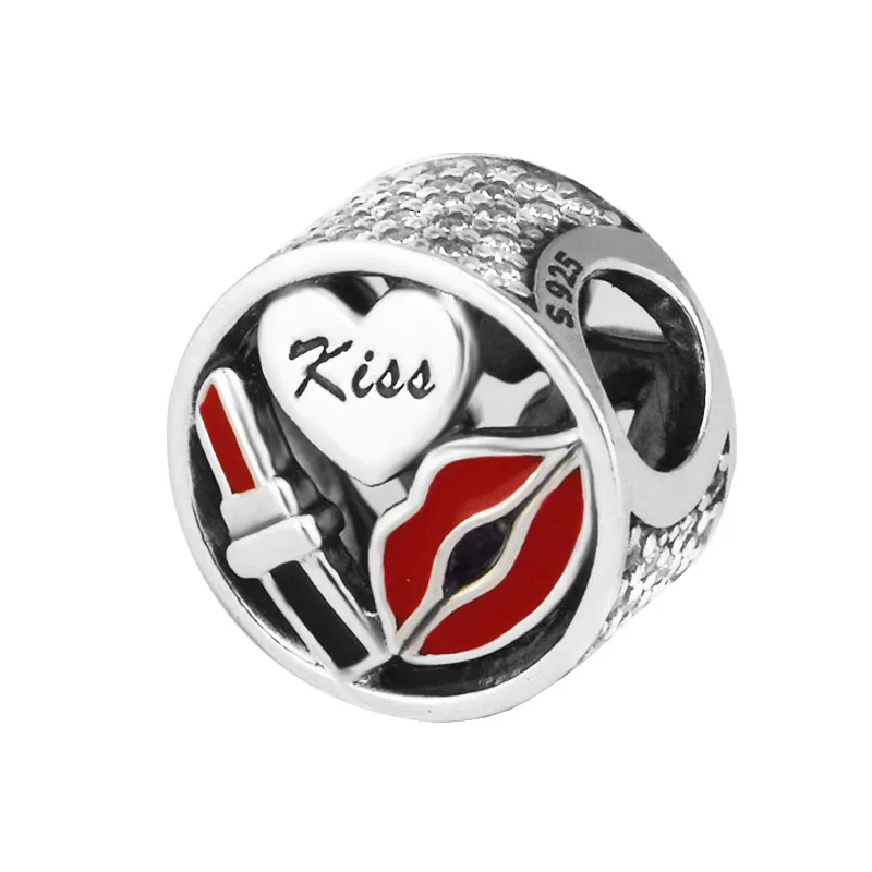 

DIY Fits for Pandora Beads Bracelets Glamour Kiss Charms with Mixed Enamel 100% 925 Sterling-Silver-Jewelry Free Shipping