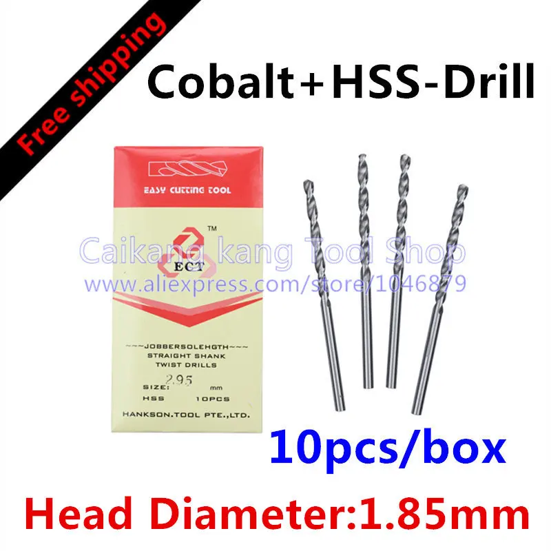 

Free shipping New 10pcs / box .Head: 1.85mm High Speed Steel Drills Cobalt+HSS-Drills to Stainless Steel. Model: 1.85mm