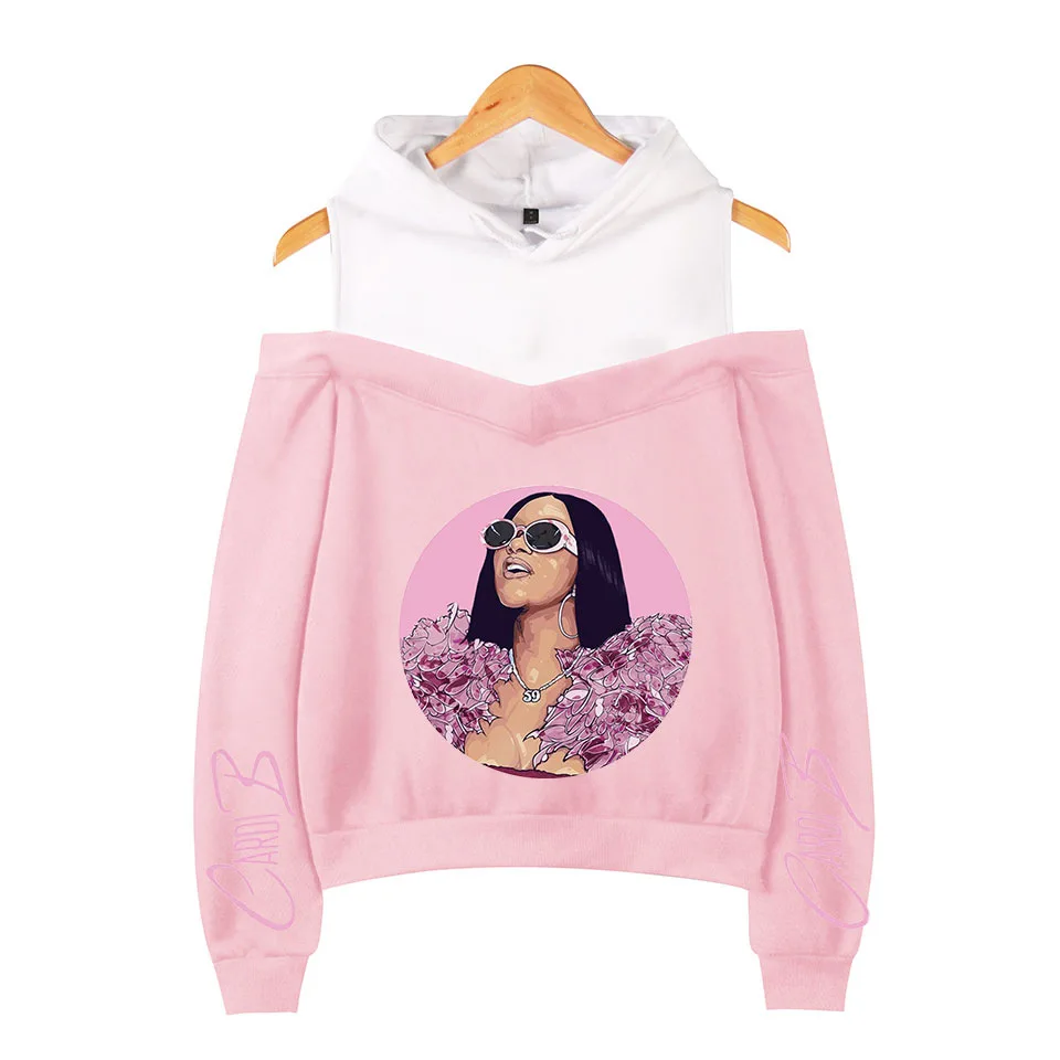 Rapper Cardib Cardi B негабаритная Толстовка Harajuku свитшоты женские с длинным рукавом с открытыми плечами эксклюзивная одежда с капюшоном Poleron Mujer
