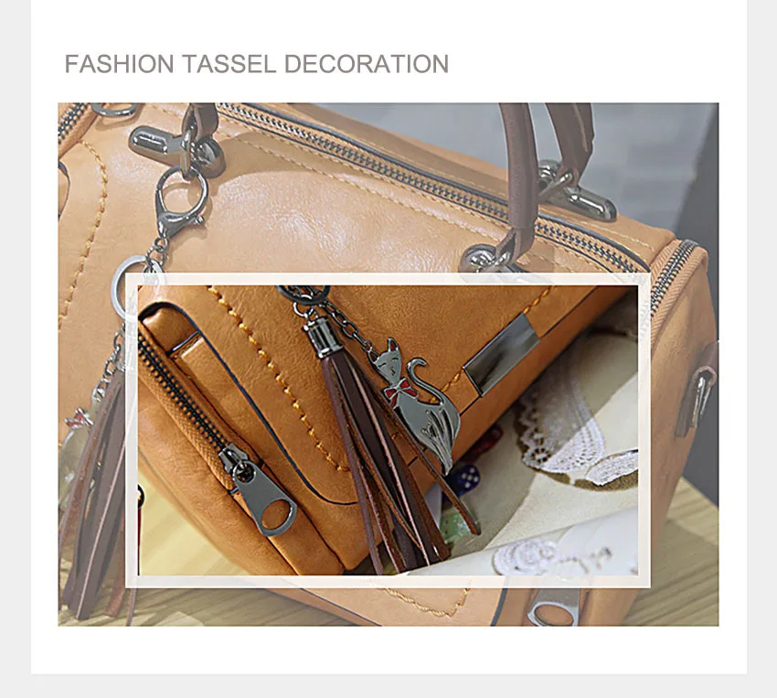 Zipper Crossbody Bags For Women New Vintage Ladies Leather Handbags Women Bags Designer Tassel Shoulder Bag Female