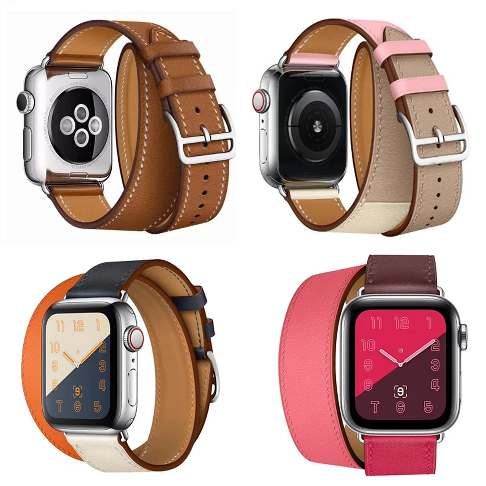 Ремешок из натуральной кожи для iwatch Apple Watch band Double Tour Extra Long 38 мм 42 40 44 Series 4 2 3 1