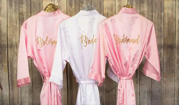 

CUSTOMIZE TITLE COLOR wedding Bachelorette Bridesmaid bride satin pajamas robes maid of honor kimonos gowns gifts party favors