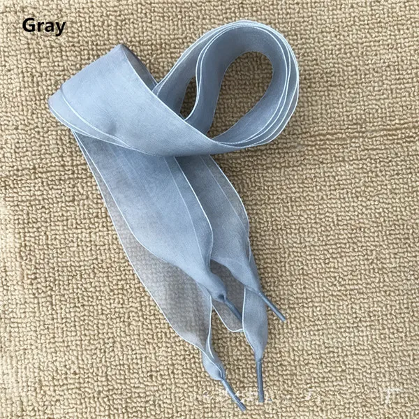 Gray 4 см широкие шнурки из органзы, прозрачные шифоновые кружевные плоские шелковые шнурки с большим бантом, широкие шнурки для спорта и отдыха - Цвет: Gray
