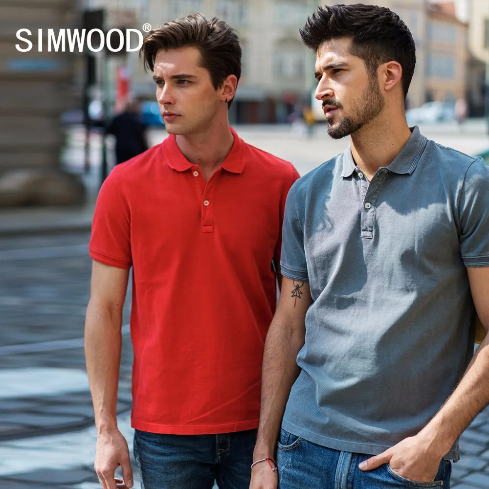 SIMWOOD 2019 лето поло для мужчин Slim Fit сплошной цвет промытый винтажный умный