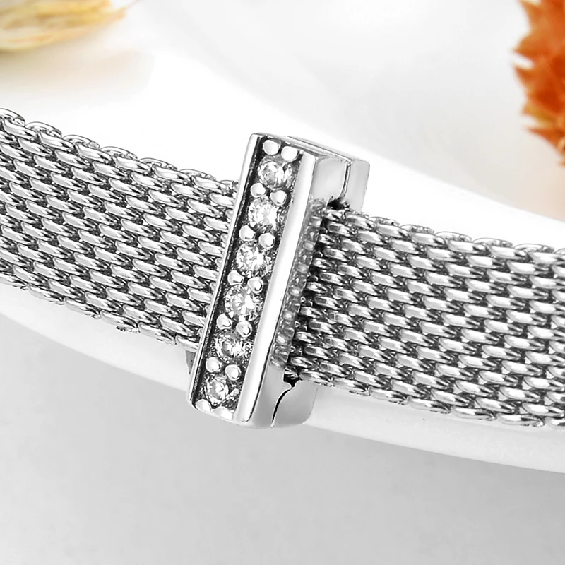 Новая мода 925 пробы Серебристая полоска форма сверкающие CZ бусы-клипсы Fit reflects браслет оригинальные очаровательные клипсы женские ювелирные изделия